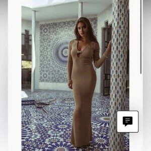 Sol Long Sleeve Sweater Dress Elegant Tan Knit Dress